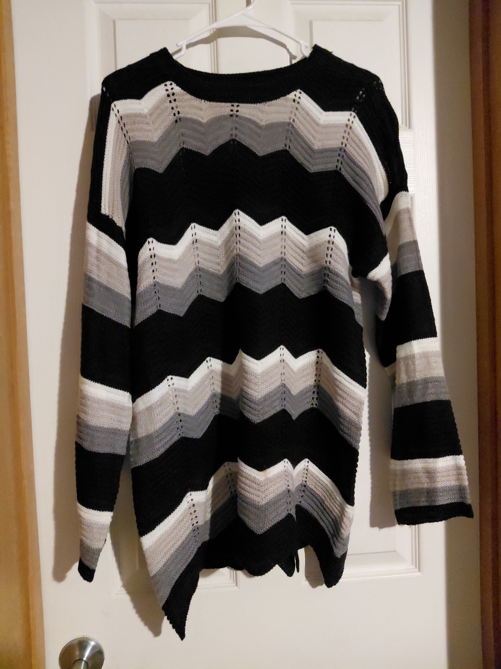 Women's Black, Gray & White Chevron Knit Sweater